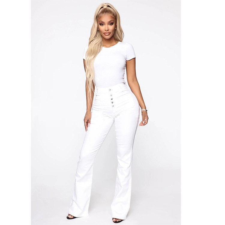 Button Fly Booty Shaping High Waist Flare Jeans