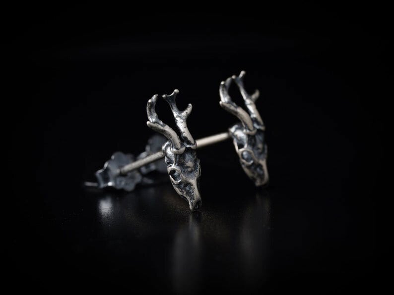 Sterling Silver Maya Skull - Gothic Earrings