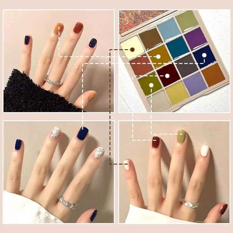 💅New Model 16 Colors Solid Nail Polish Platter🔥Free phototherapy pen 1psc🔥