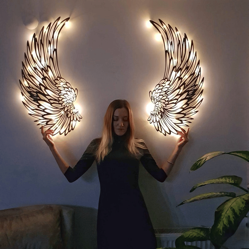 🔥1 PAIR ANGEL WINGS METAL WALL ART WITH LED LIGHTS-🎁GIFT TO HER