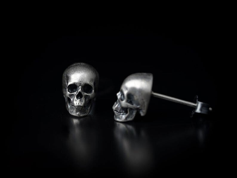 Sterling Silver Maya Skull - Gothic Earrings