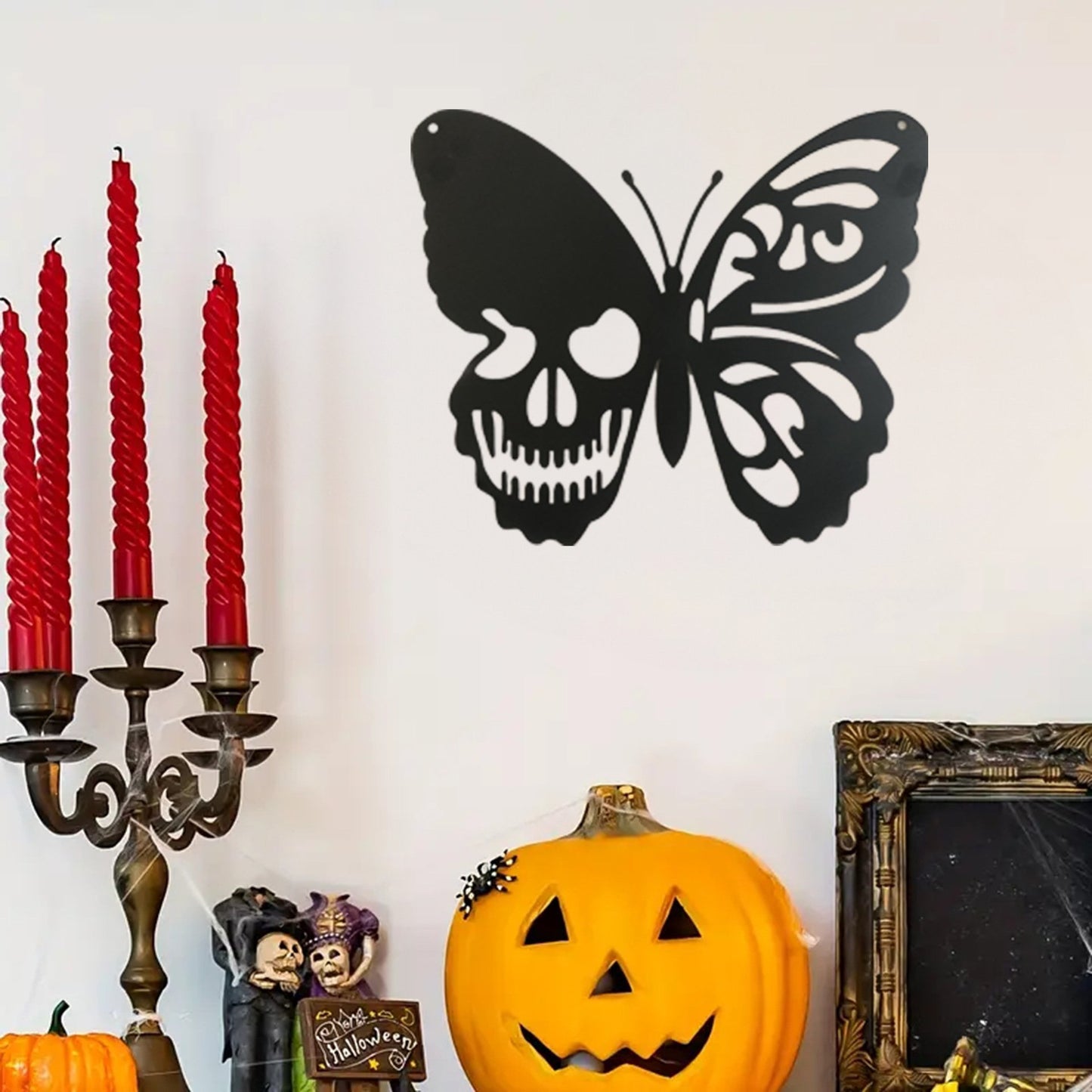 Halloween🎃 Metal Skull Butterfly Wrought Iron Art Wall Decoration Ornament