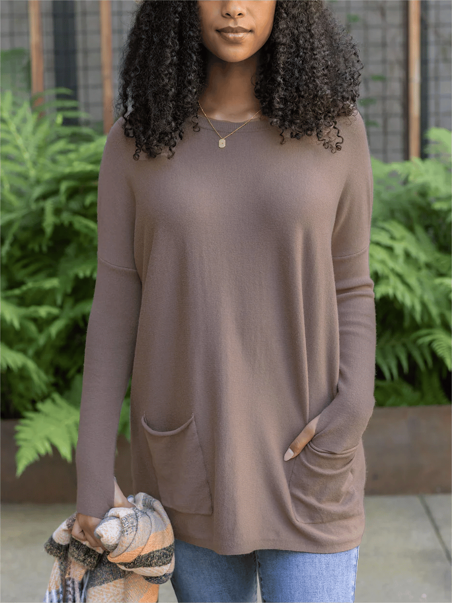 LONG SLEEVE THUMBHOLE SWEATER POCKET TUNIC