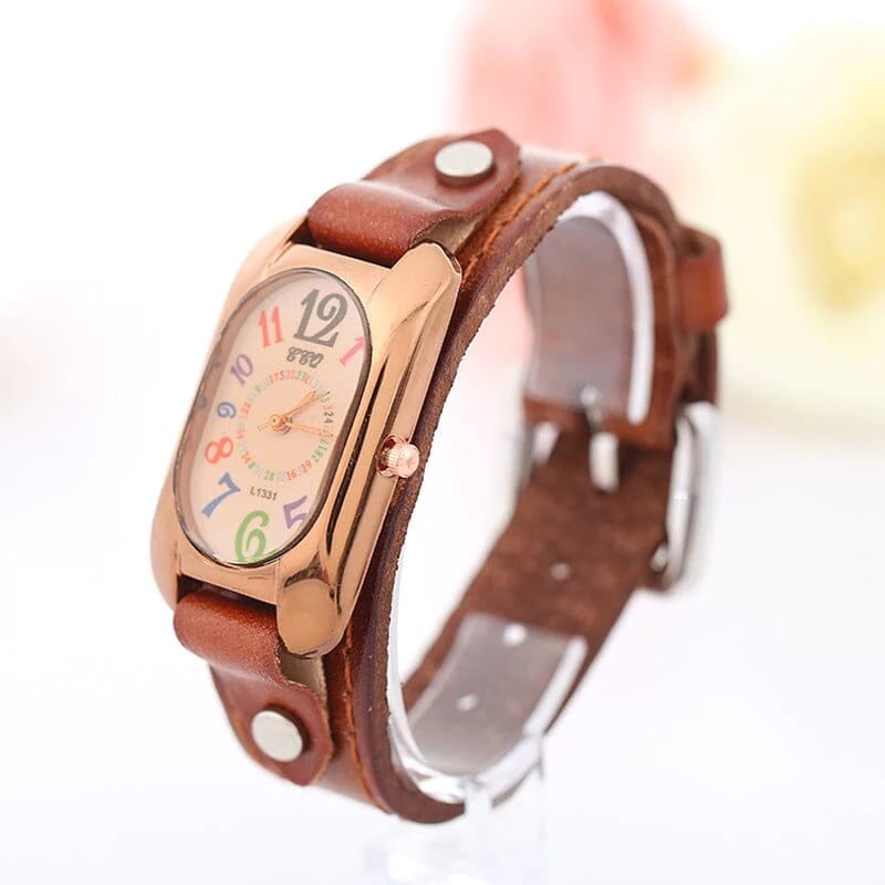 Vintage Leather Quartz Stone Women's Watch