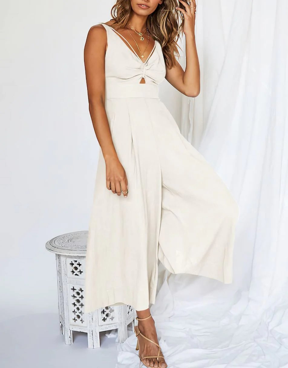 V Neck Cutout High-Waist Rompers