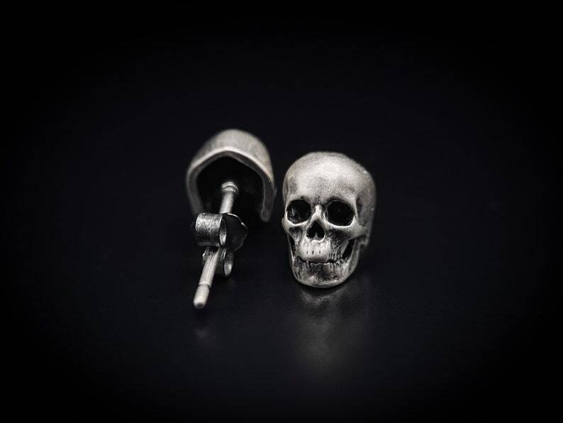 Sterling Silver Maya Skull - Gothic Earrings