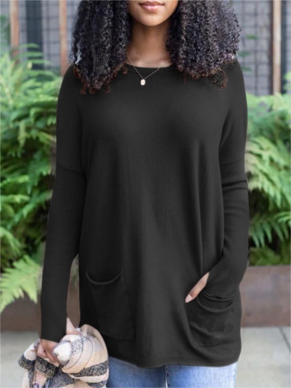 LONG SLEEVE THUMBHOLE SWEATER POCKET TUNIC