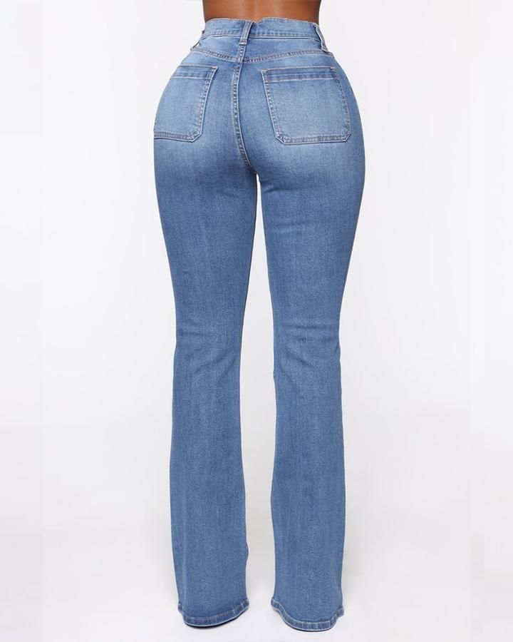 Button Fly Booty Shaping High Waist Flare Jeans