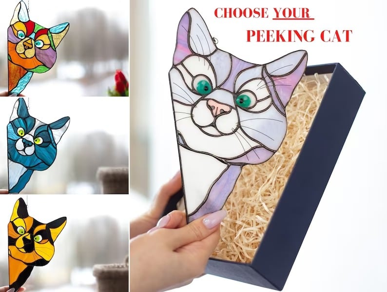 🔥Hot Sale-😻Handmade Stain Cat Suncatcher For Window