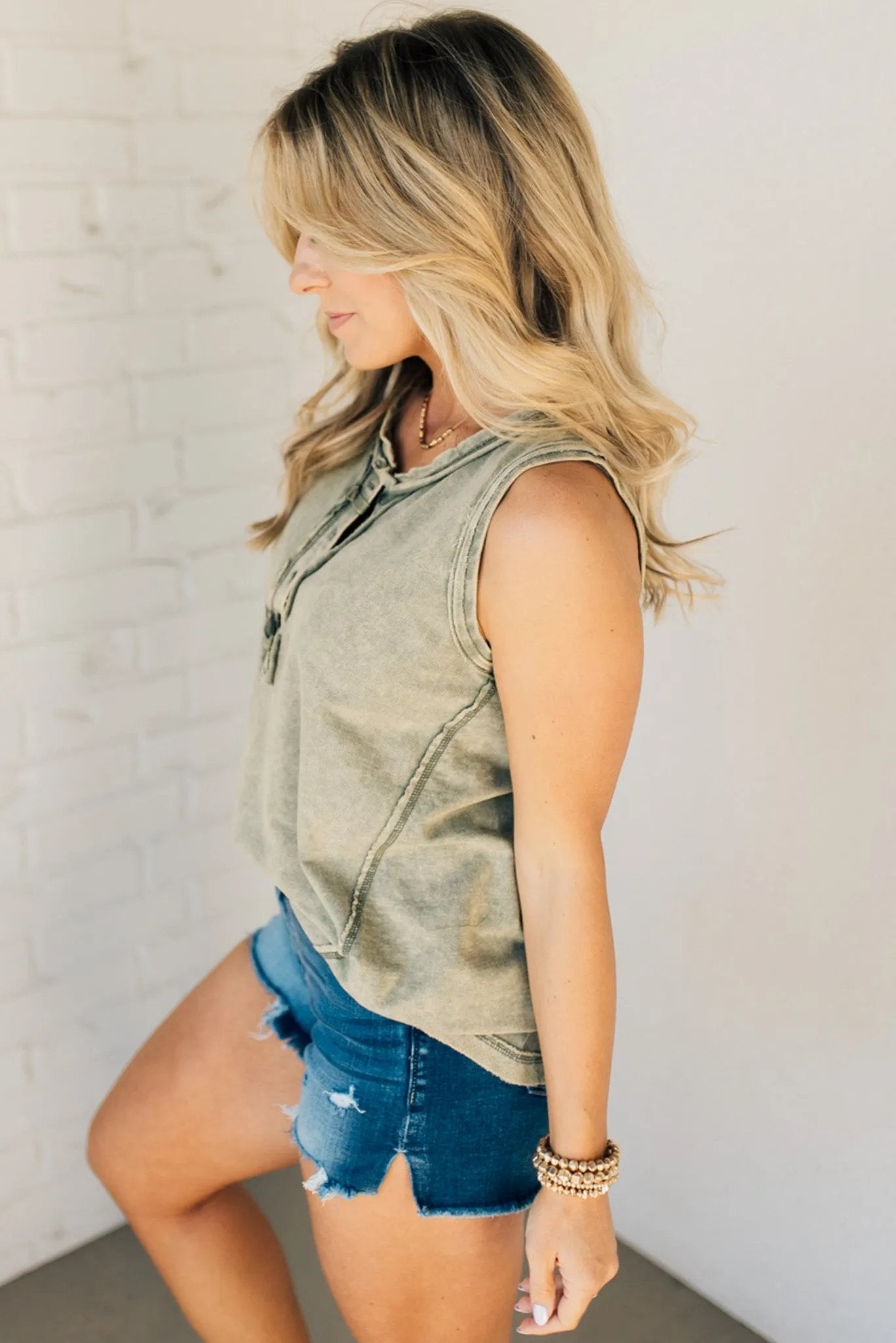 🔥SUMMER HOT🔥BUTTON MIX WASHED HENLEY TANK(49% OFF TODAY!!!)