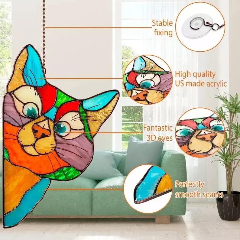 🔥Hot Sale-😻Handmade Stain Cat Suncatcher For Window