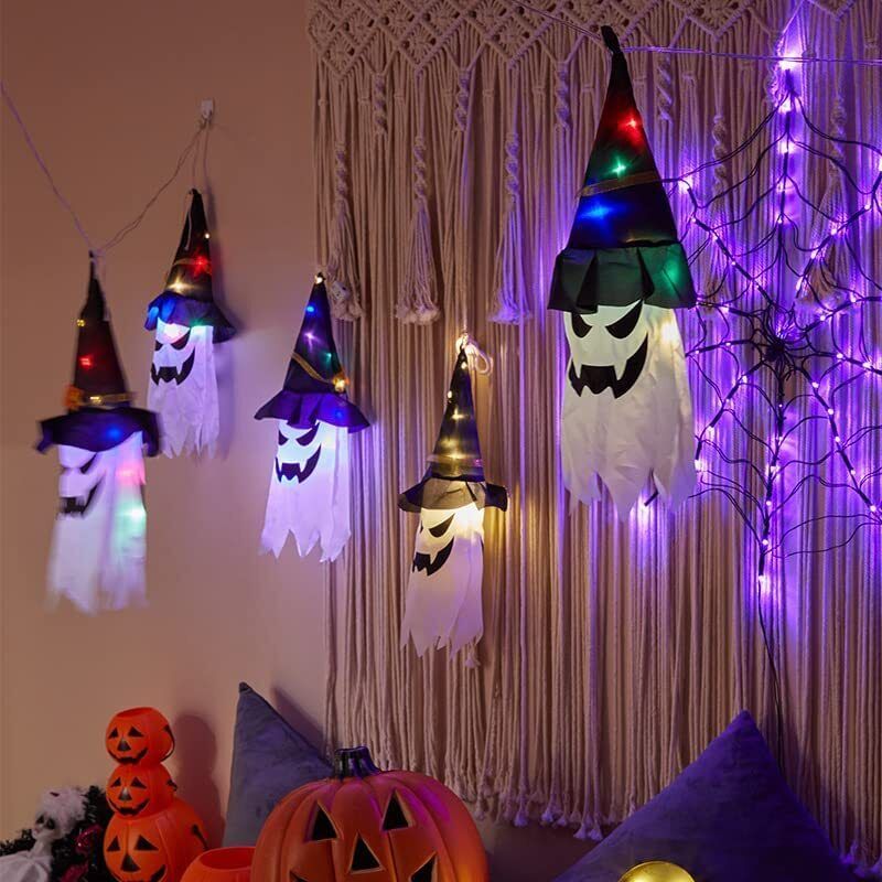 👻Glowing Ghost Witch Hat Halloween Decorations - Outdoor Hanging Lighted Decor