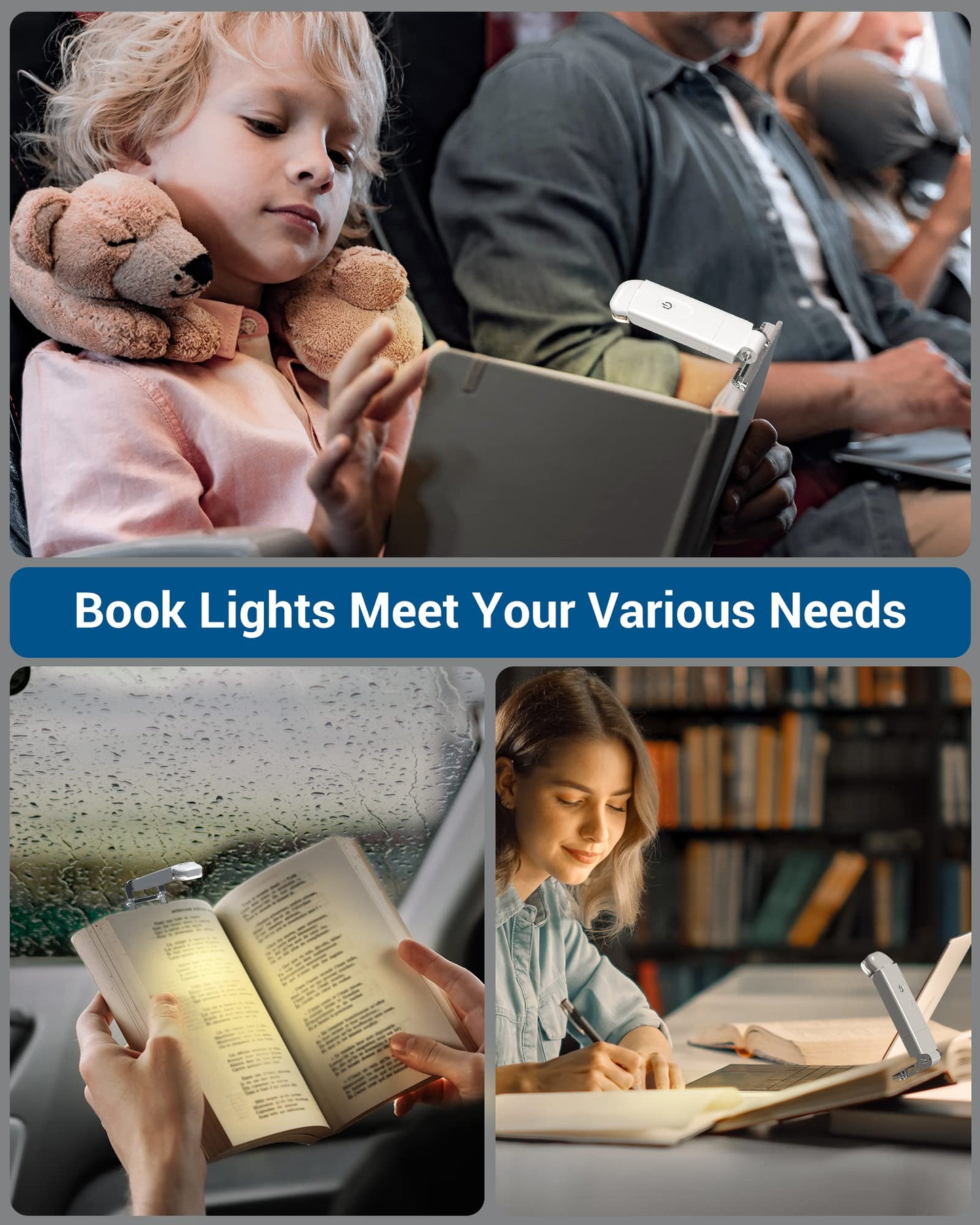 📖USB Rechargeable Book LED  Light with Clip for Reading in Bed