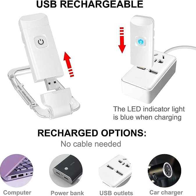 📖USB Rechargeable Book LED  Light with Clip for Reading in Bed