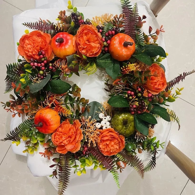 💖🔥FALL PEONY AND PUMPKIN WREATH - YEAR ROUND WREATH -💖🔥