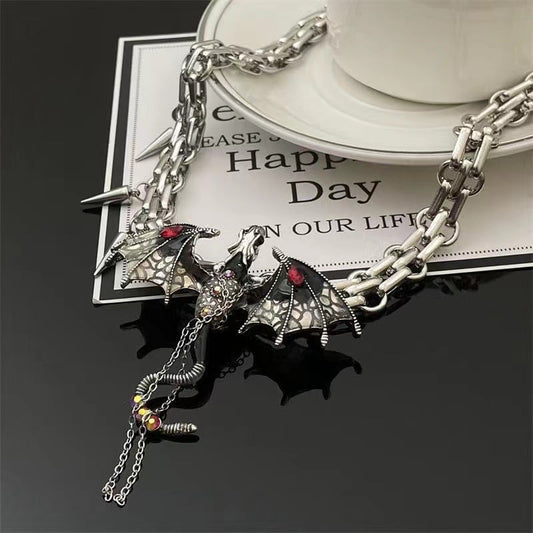 Imprisoned flying dragon necklace