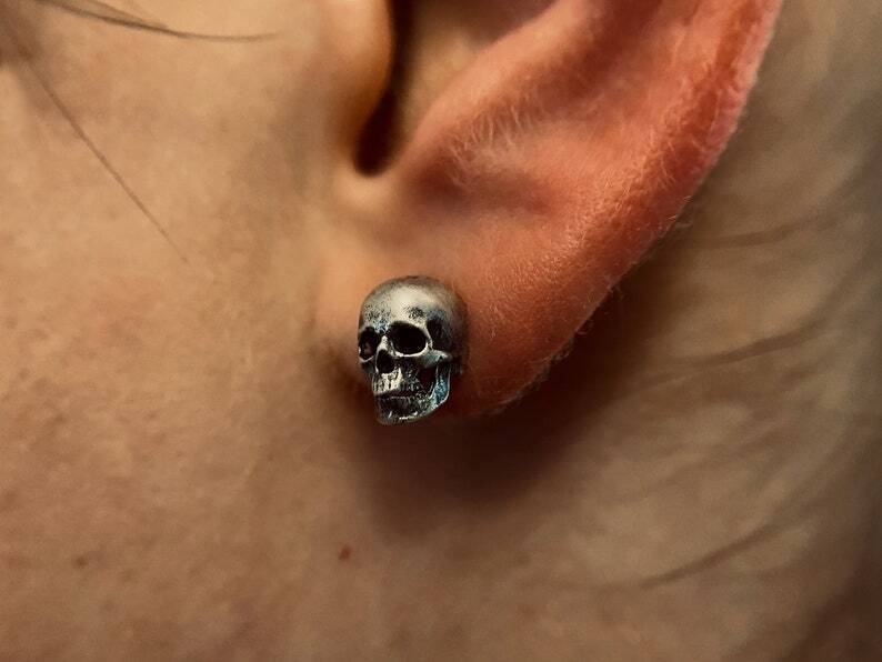 Sterling Silver Maya Skull - Gothic Earrings