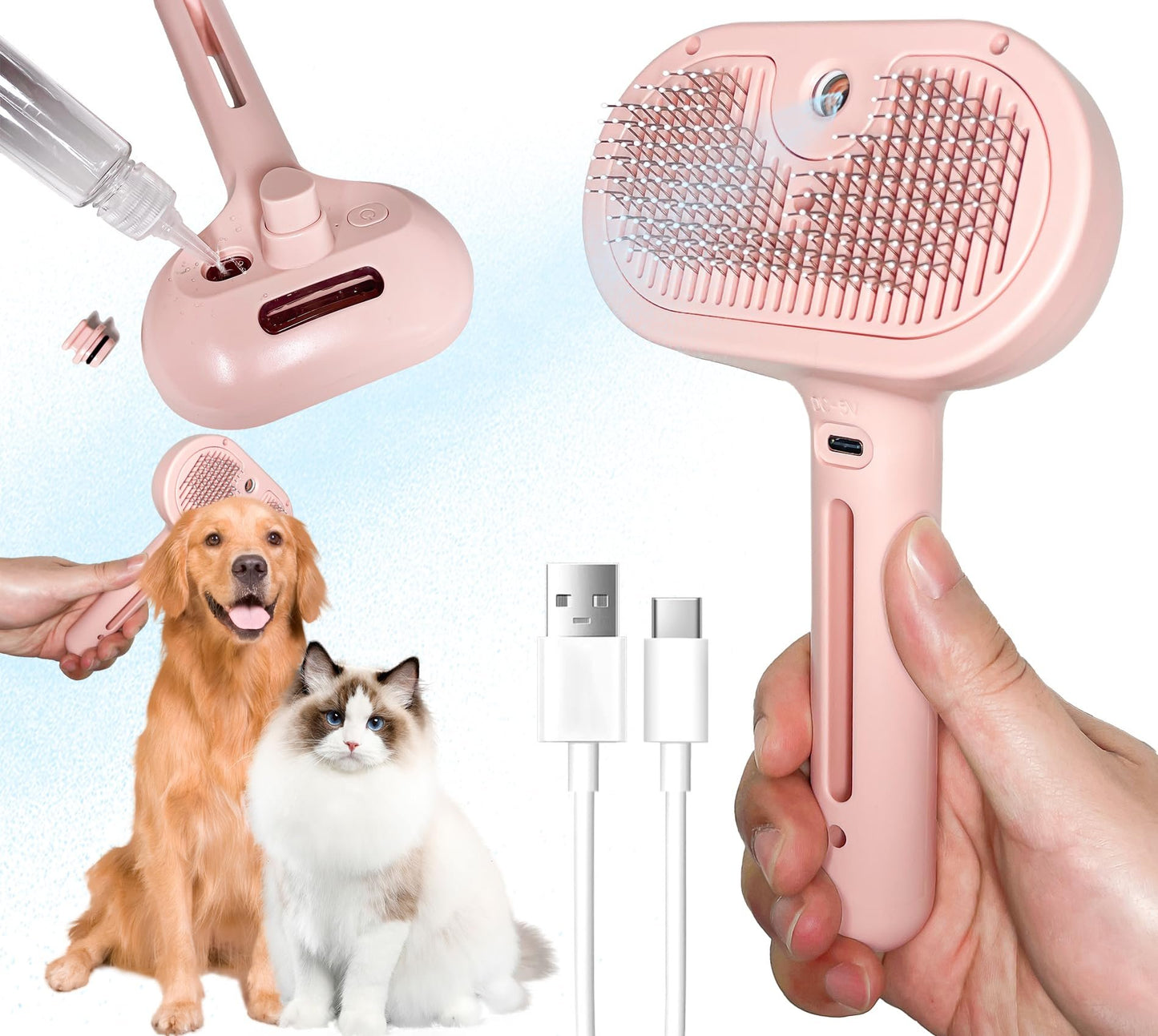 Self-Cleaning Spray Cat Brush for Shedding