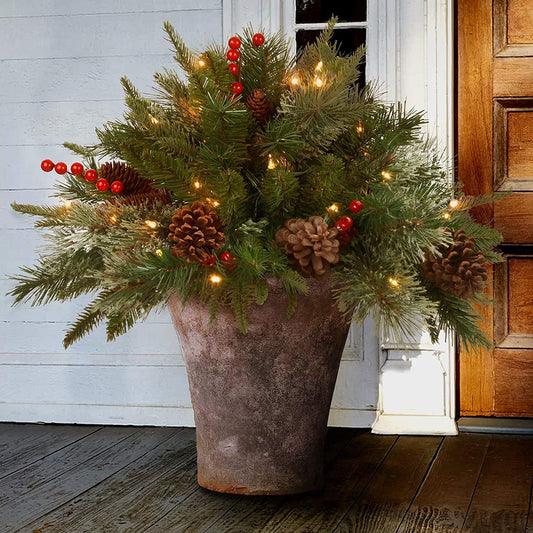 🎄🔥Pre-lit Artificial Christmas Tree Urn Filler💐