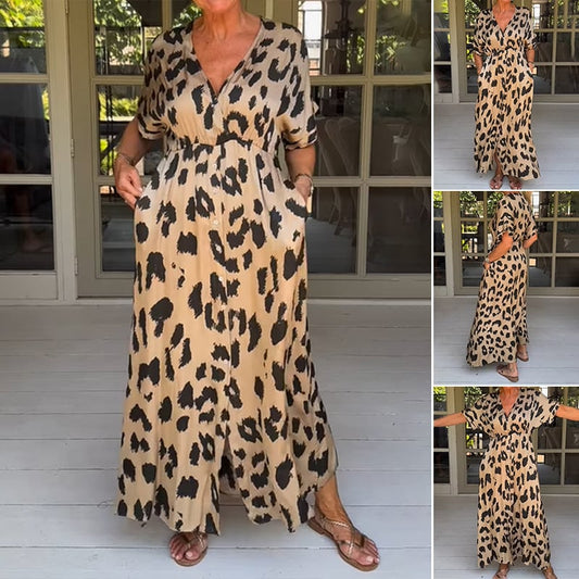 Loose Leopard V-Neck Maxi Dress