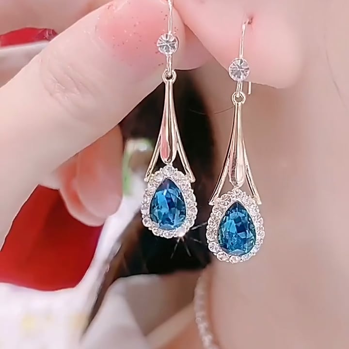 Blue drop crystal earrings