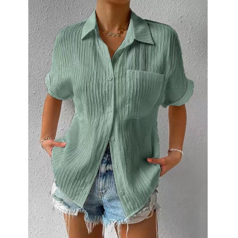 Shirt Collar Casual Buttoned Loose Blouse