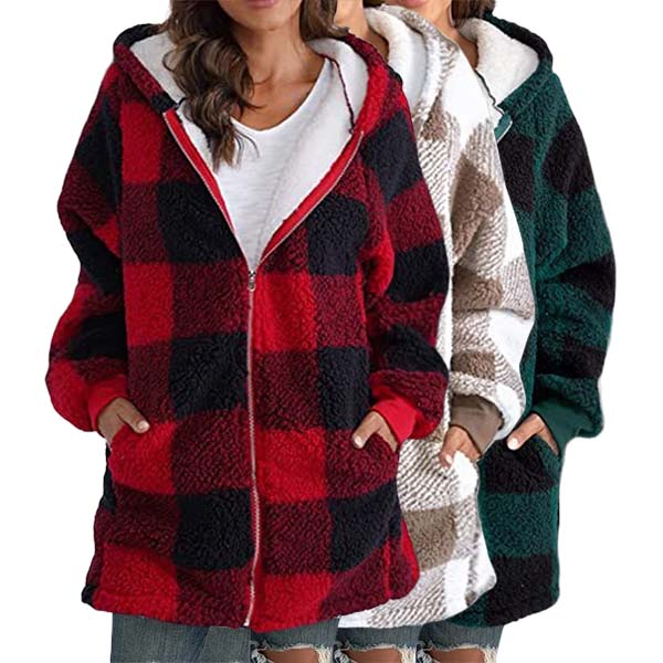 Women Oversized Hoodie Plaid Loose Overcoat