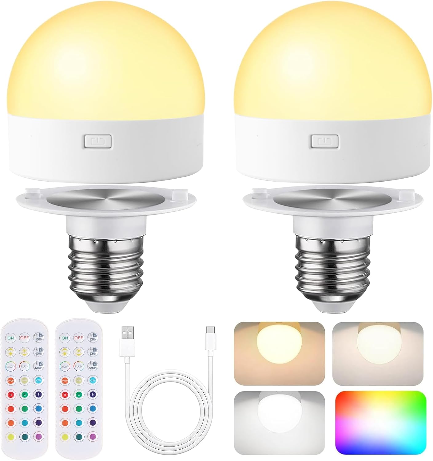 🏆Flash Sale⚡ 50K+ SOLD! Almost Gone-💥Rechargeable Light Bulbs with Remote Control, Battery Operated Light Bulb for Sconce and Lamp, 3 Color Temperature Dimmable E26 Wireless Detachable LED Charging Bulb,Best gifts
