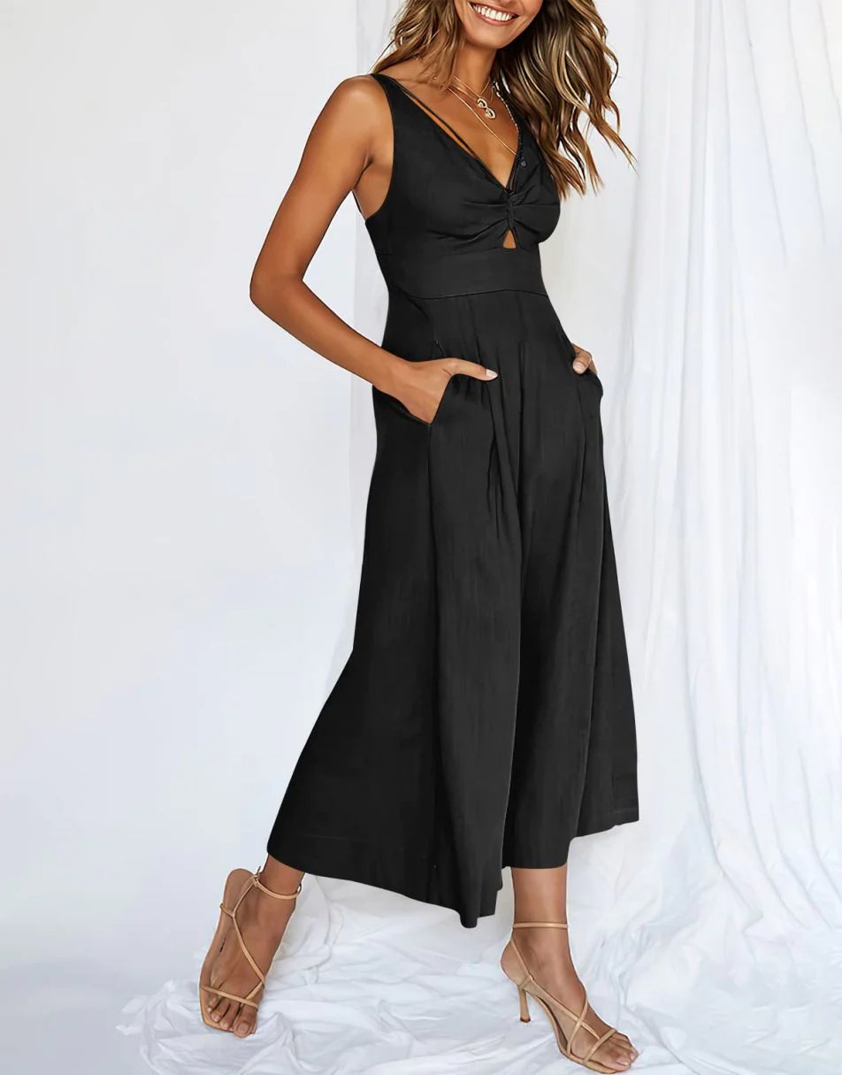 V Neck Cutout High-Waist Rompers