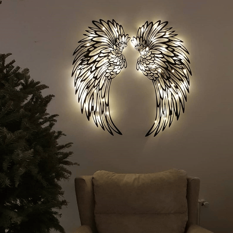 🔥1 PAIR ANGEL WINGS METAL WALL ART WITH LED LIGHTS-🎁GIFT TO HER