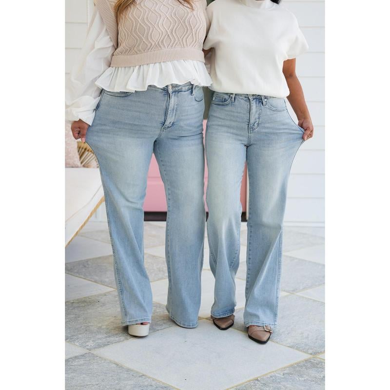 🔥 High Rise Vintage Wash Tummy Control Top Straight Leg Jeans