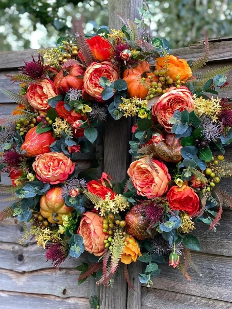 💖🔥FALL PEONY AND PUMPKIN WREATH - YEAR ROUND WREATH -💖🔥