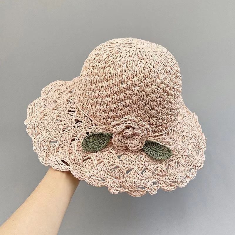 Elegant Crochet Straw Hat with Ruffle Detail