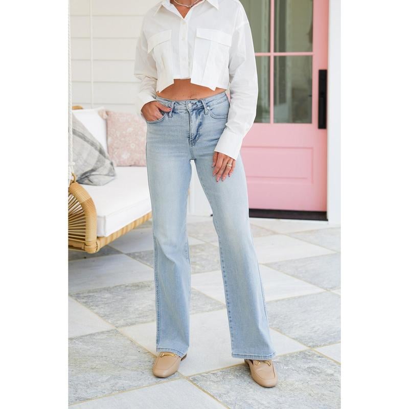 🔥 High Rise Vintage Wash Tummy Control Top Straight Leg Jeans