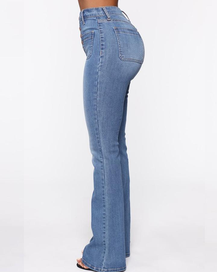 Button Fly Booty Shaping High Waist Flare Jeans