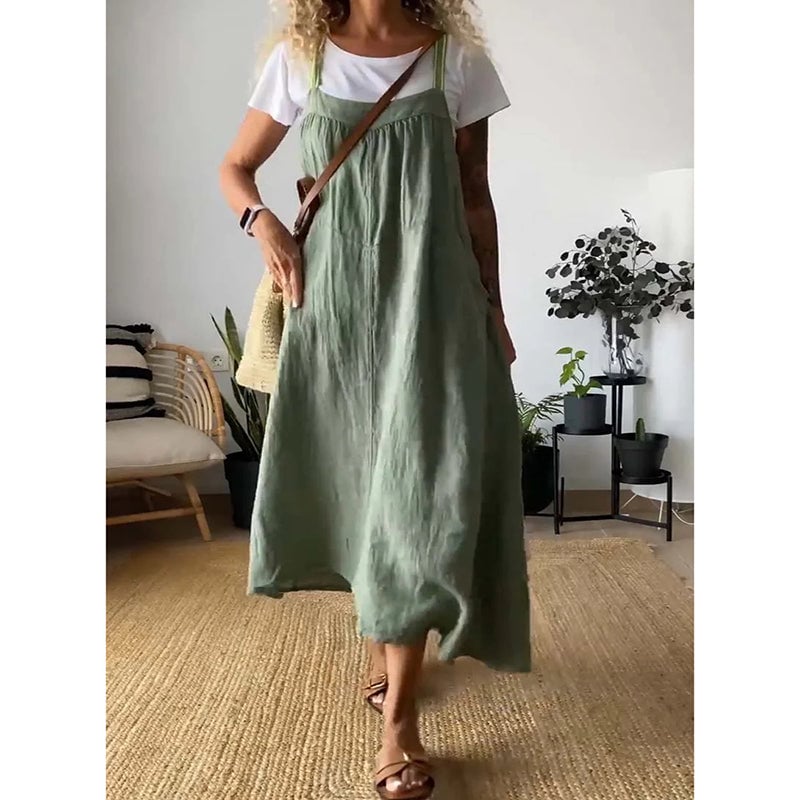 🔥Last Day Promotion 49% OFF - Women's Simple Cotton Linen Sling Dress🎉Buy 2 Save 15%