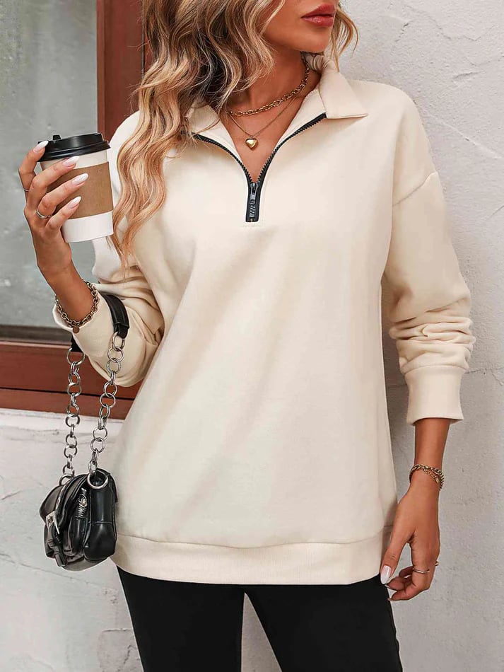 ⏰Hot Sale-Womens Zip-Up Dropped Shoulder Sweatshirt(Buy 2 Free Shipping)