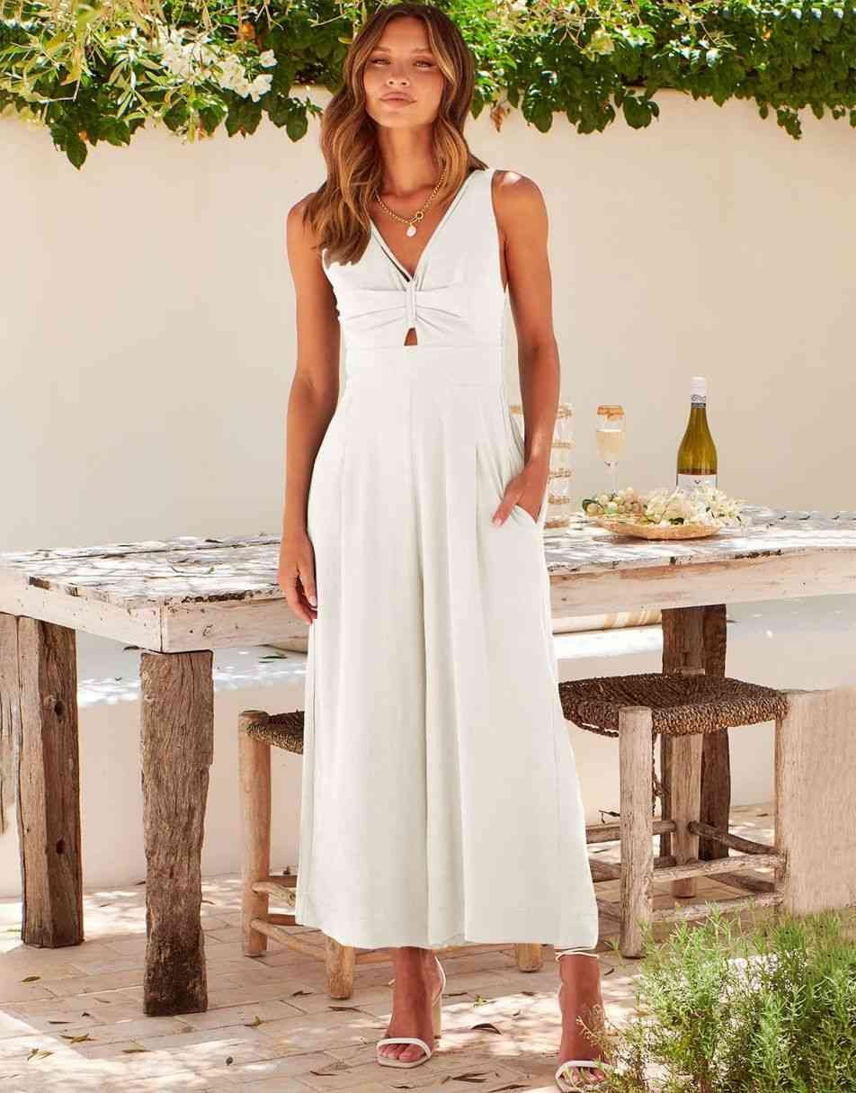 V Neck Cutout High-Waist Rompers