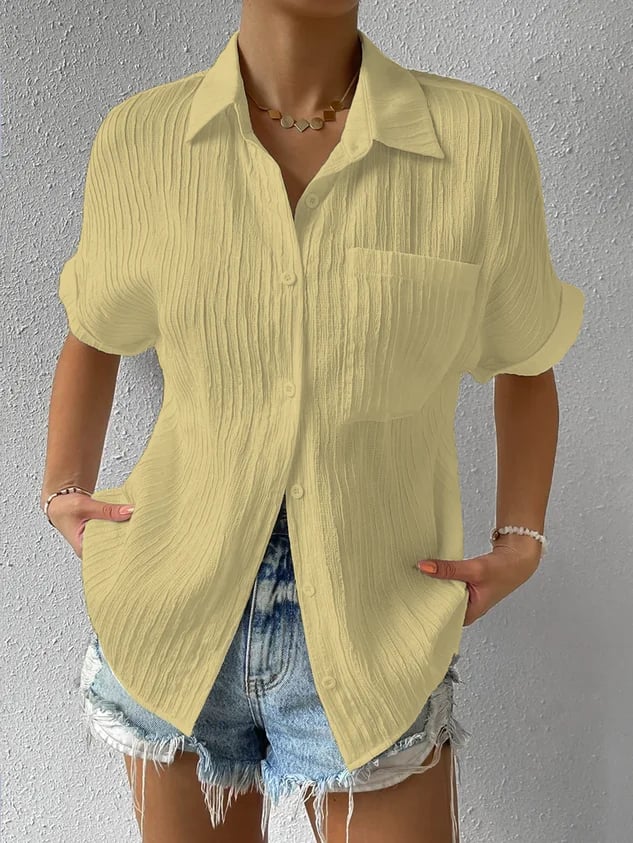 Shirt Collar Casual Buttoned Loose Blouse