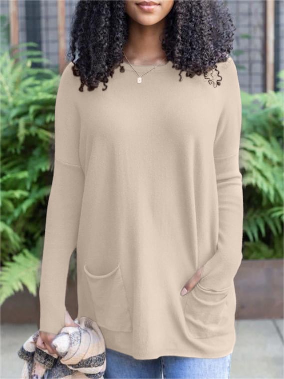 LONG SLEEVE THUMBHOLE SWEATER POCKET TUNIC