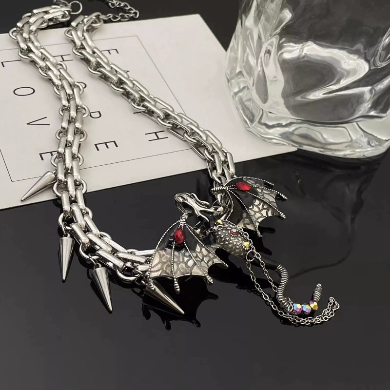 Imprisoned flying dragon necklace