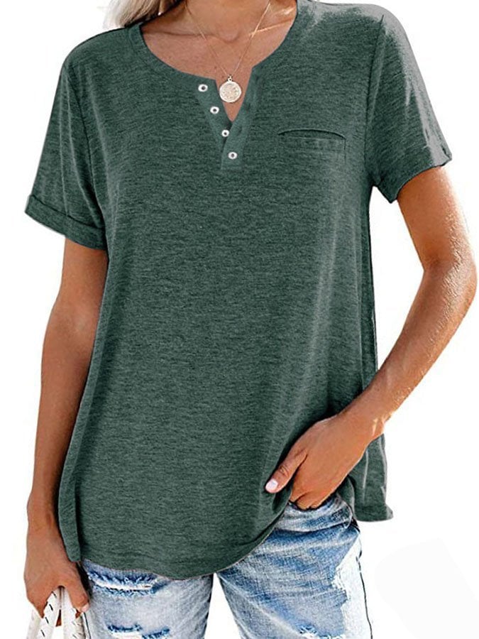 🔥Fashion Solid Color Pocket Short Sleeve T-Shirt