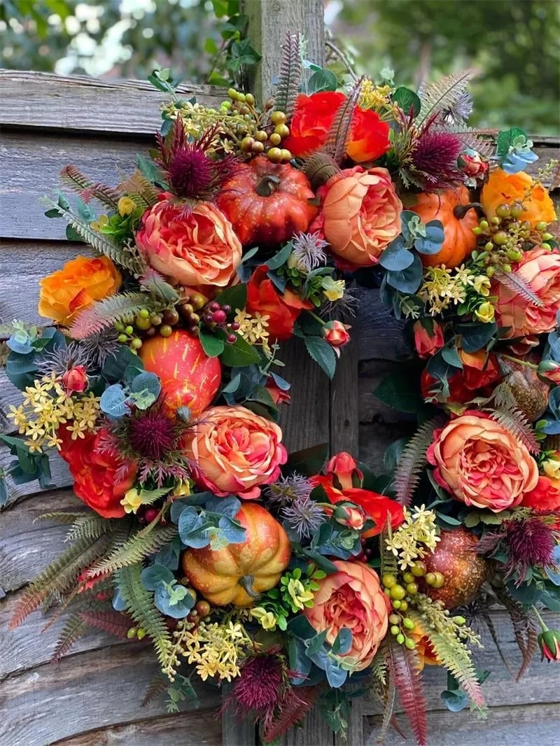 💖🔥FALL PEONY AND PUMPKIN WREATH - YEAR ROUND WREATH -💖🔥