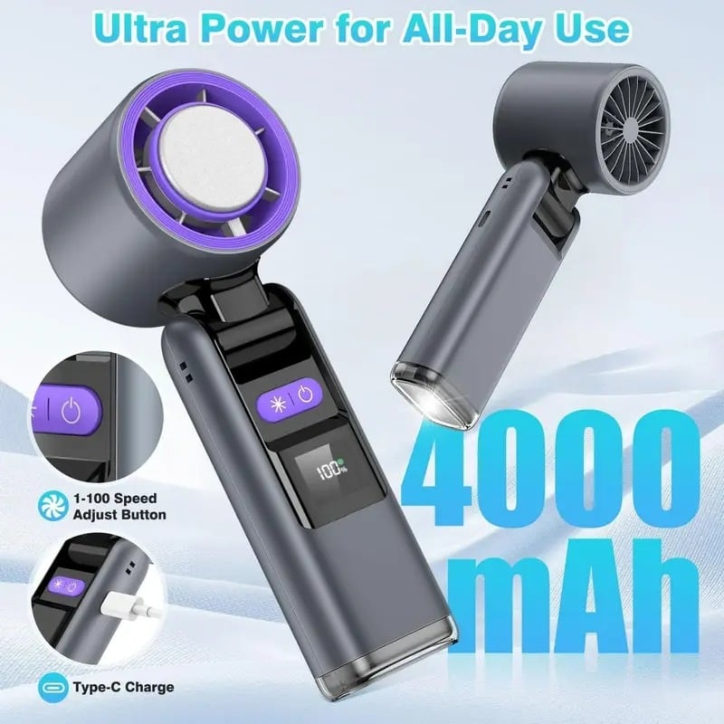 🌞Summer Hot Sale - Multifunction Portable Handheld Turbo Ice-Cooling Fan | AC-Like Gel Pad Tech, 5 Gears
