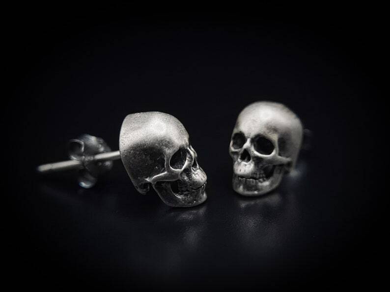 Sterling Silver Maya Skull - Gothic Earrings