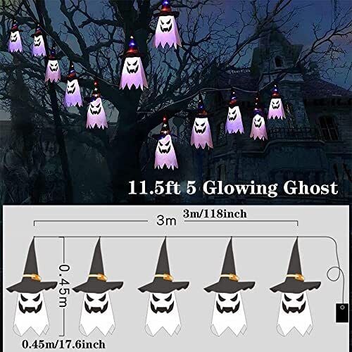 👻Glowing Ghost Witch Hat Halloween Decorations - Outdoor Hanging Lighted Decor