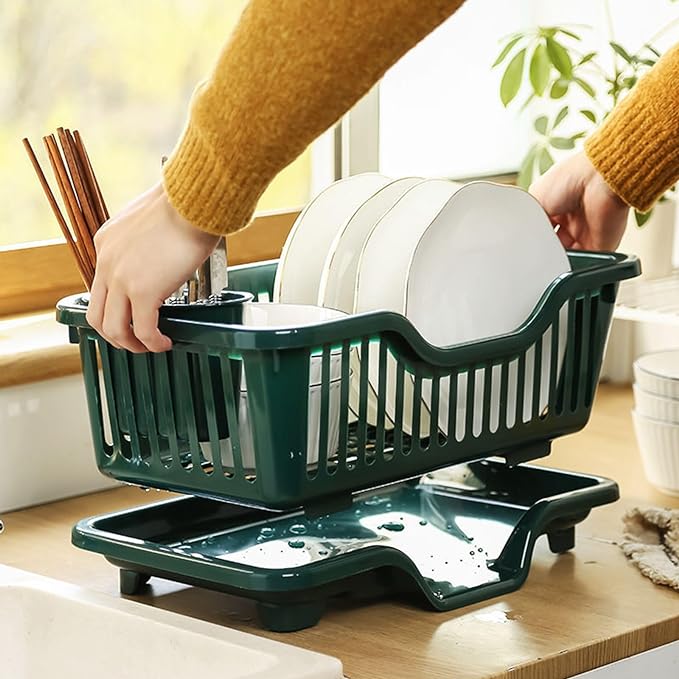 Double Layer Kitchen Dishes & Utensils Drying Organizer Rack