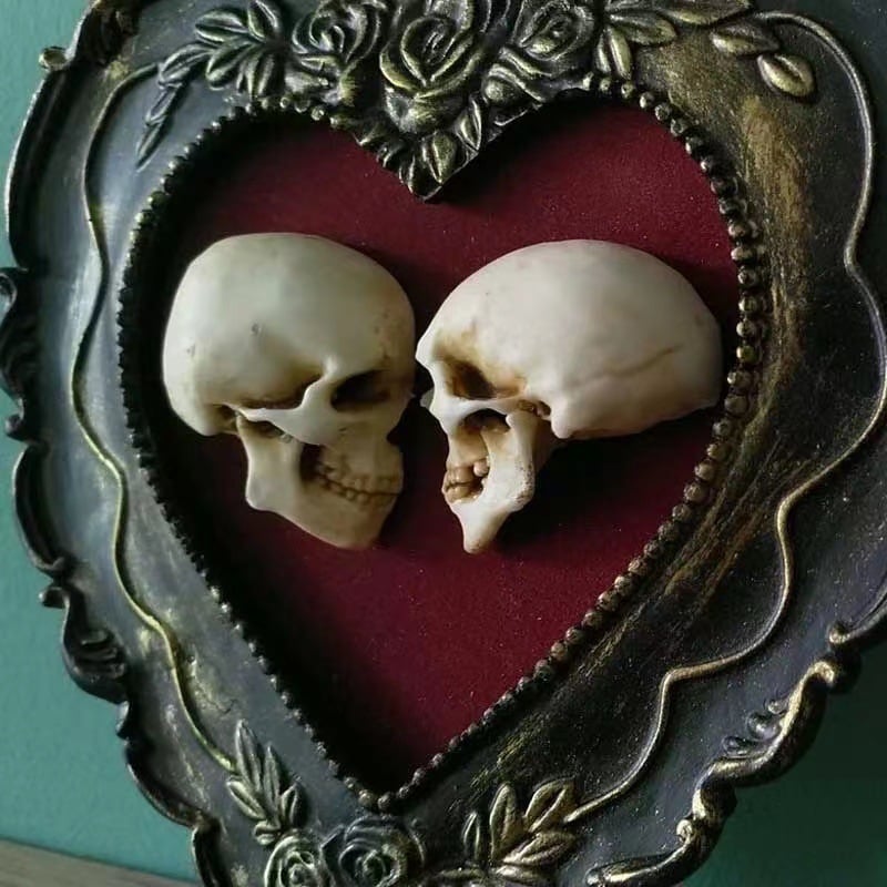 True love is forever - framed miniature realistic human skulls - Til death do us part