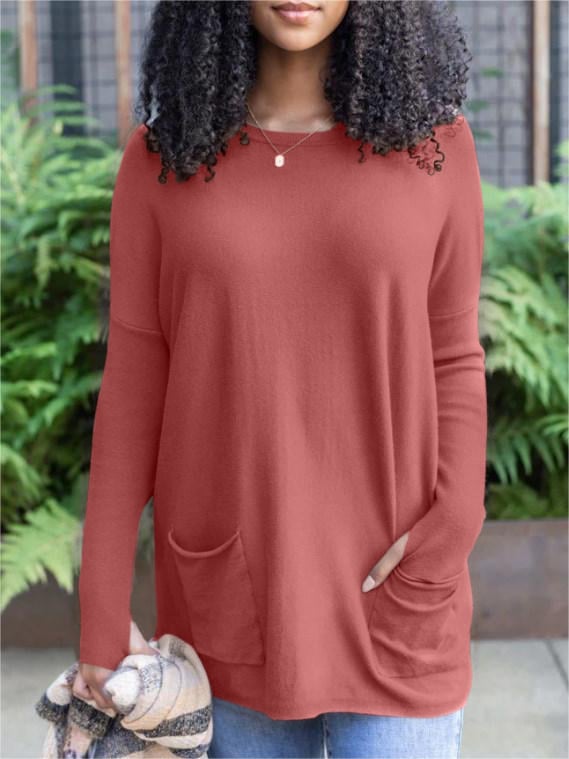 LONG SLEEVE THUMBHOLE SWEATER POCKET TUNIC