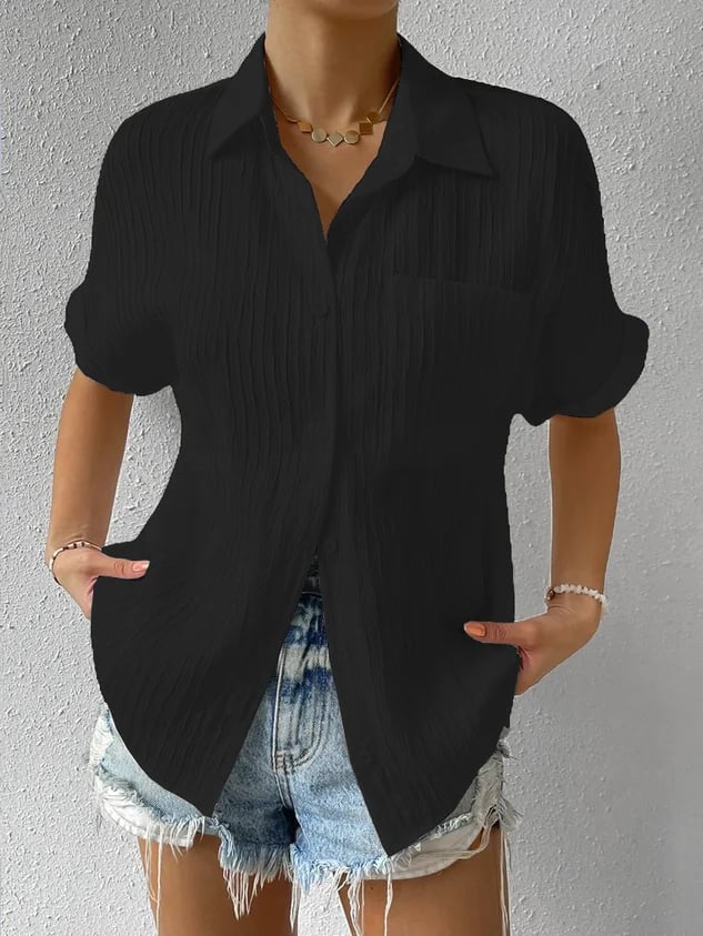 Shirt Collar Casual Buttoned Loose Blouse